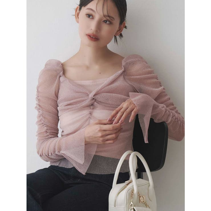 ラメチュールツイストギャザートップス[品番：MKSW0065902