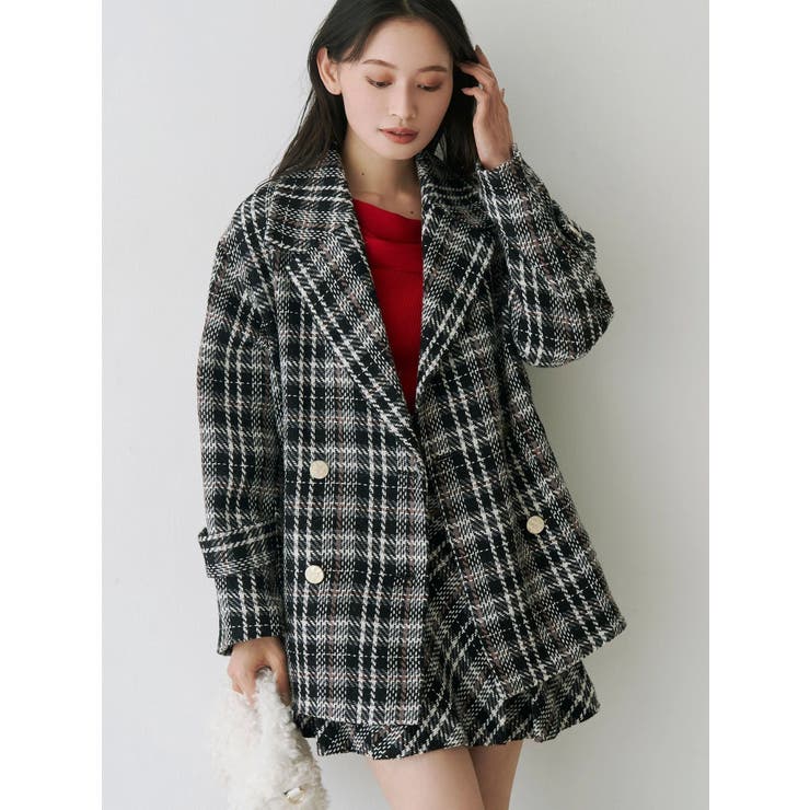 ブラック | オリジナルロービングチェックPコート | MERCURYDUO