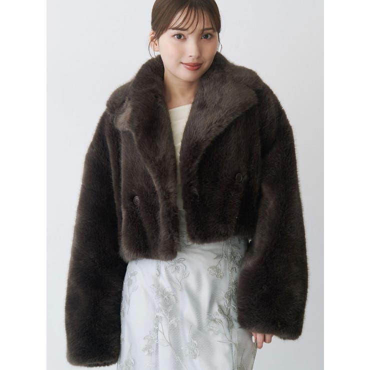 ブラウン | テーラードカラーフェイクファーショートコート | MERCURYDUO