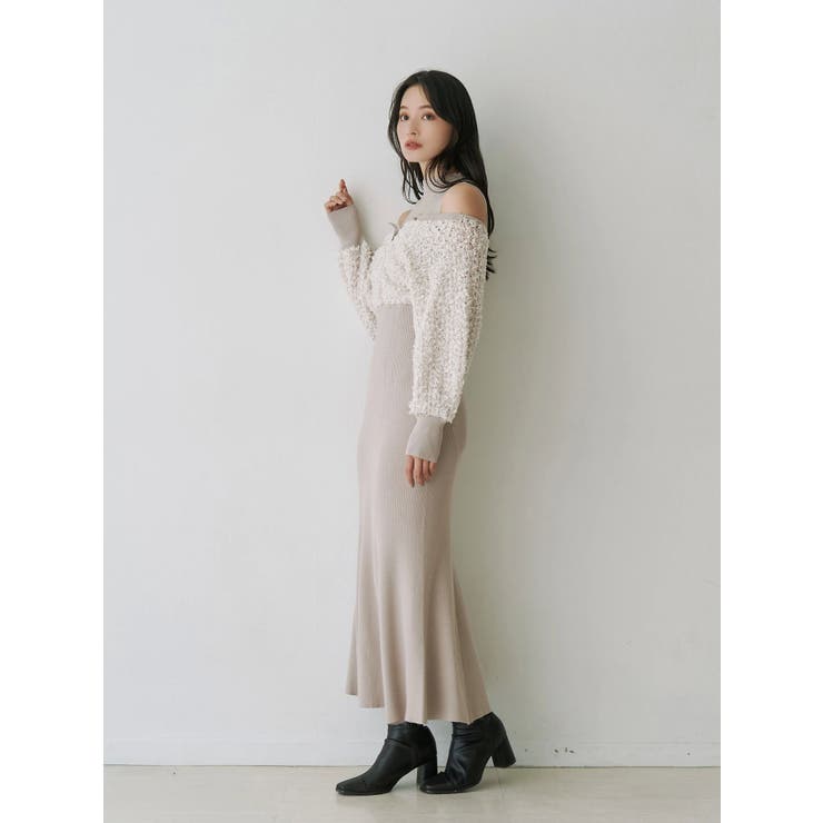 ツイードニットカーデドッキングマーメイドニットワンピース | MERCURYDUO | 詳細画像13 