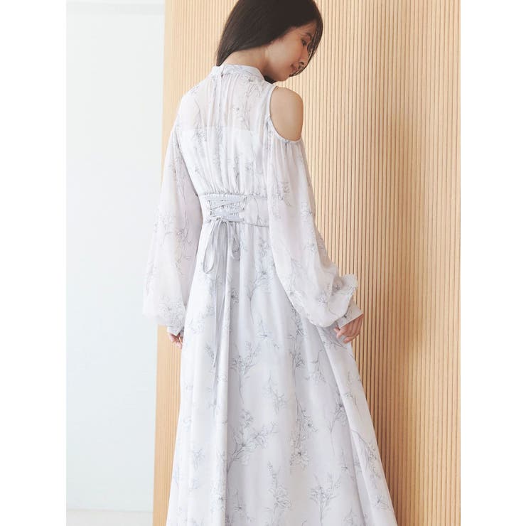 花柄バックレースアップロングスリーブワンピース | MERCURYDUO | 詳細画像12 