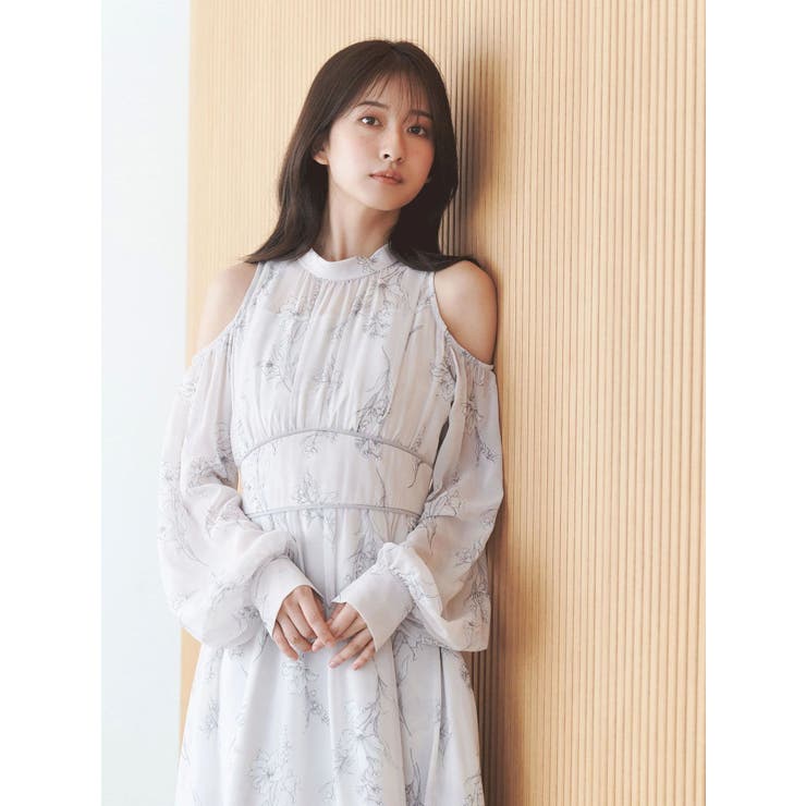 花柄バックレースアップロングスリーブワンピース | MERCURYDUO | 詳細画像13 