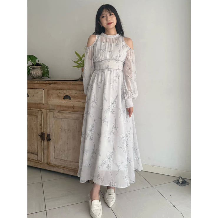 花柄バックレースアップロングスリーブワンピース | MERCURYDUO | 詳細画像17 