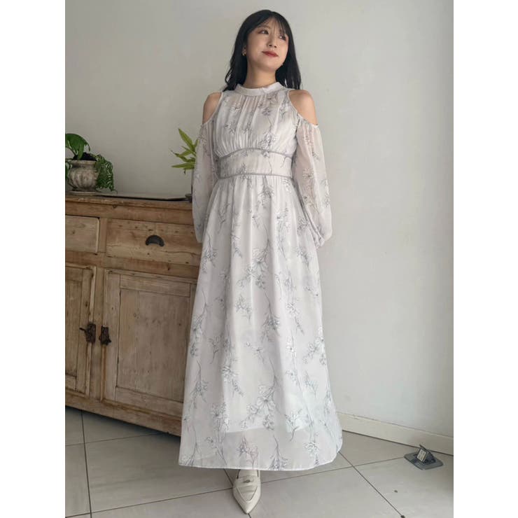 花柄バックレースアップロングスリーブワンピース | MERCURYDUO | 詳細画像18 