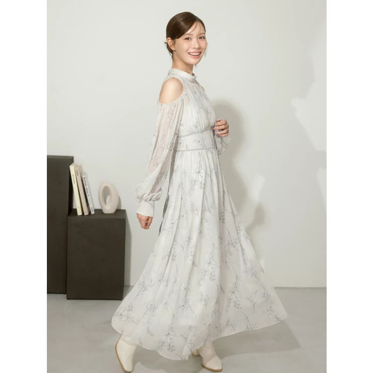 花柄バックレースアップロングスリーブワンピース | MERCURYDUO | 詳細画像2 