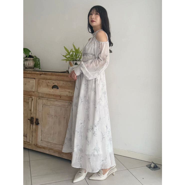 花柄バックレースアップロングスリーブワンピース | MERCURYDUO | 詳細画像20 