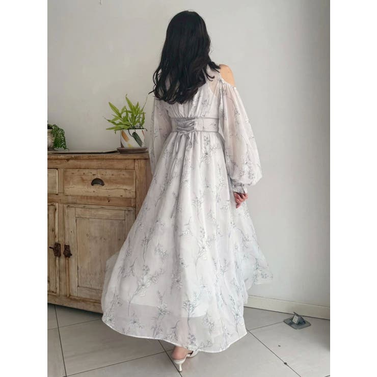 花柄バックレースアップロングスリーブワンピース | MERCURYDUO | 詳細画像21 