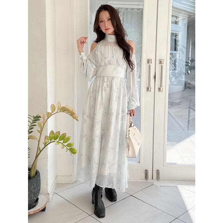 花柄バックレースアップロングスリーブワンピース | MERCURYDUO | 詳細画像22 