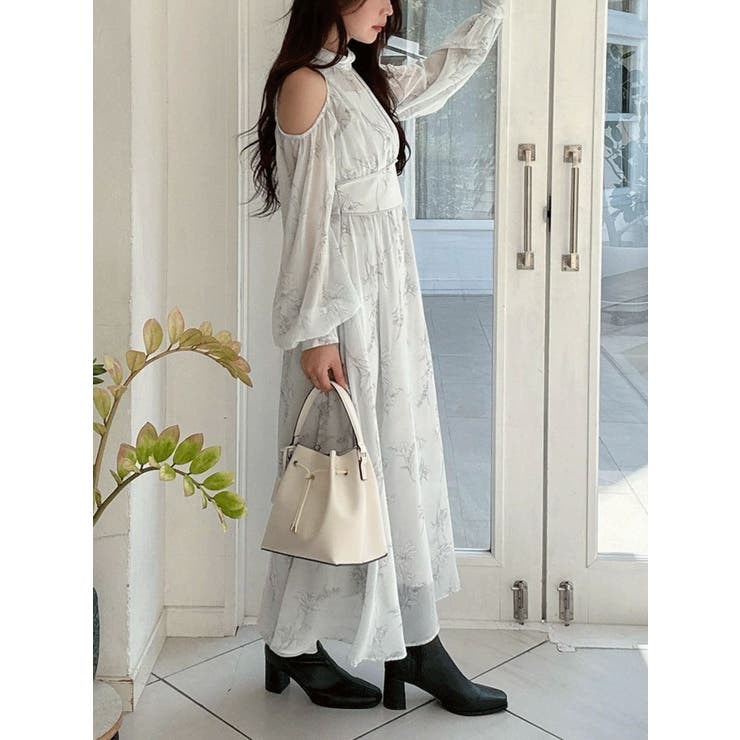 花柄バックレースアップロングスリーブワンピース | MERCURYDUO | 詳細画像23 