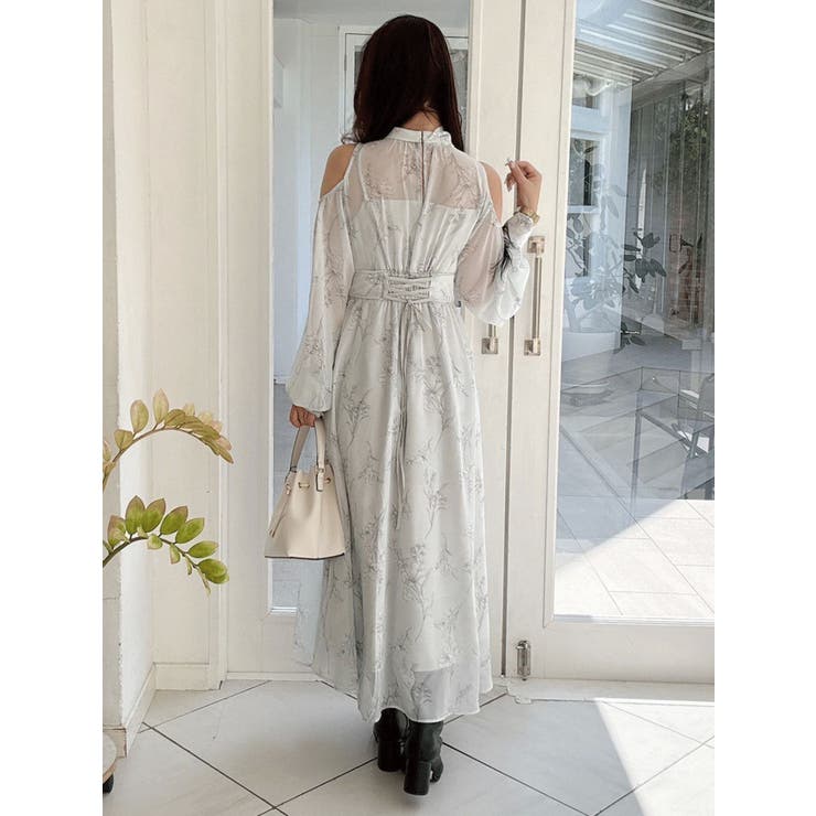 花柄バックレースアップロングスリーブワンピース | MERCURYDUO | 詳細画像24 