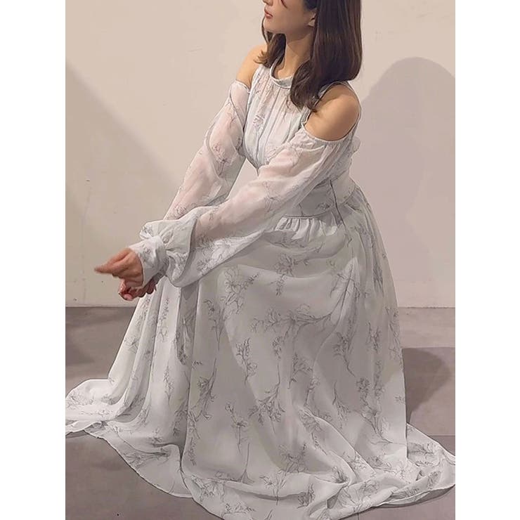 花柄バックレースアップロングスリーブワンピース | MERCURYDUO | 詳細画像25 