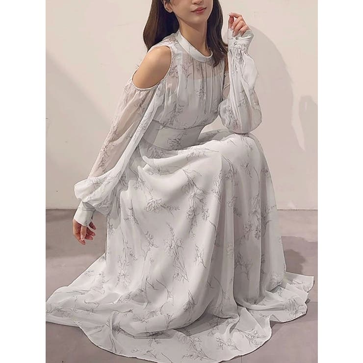 花柄バックレースアップロングスリーブワンピース | MERCURYDUO | 詳細画像32 