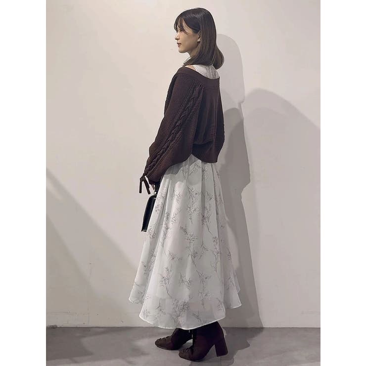 花柄バックレースアップロングスリーブワンピース | MERCURYDUO | 詳細画像36 