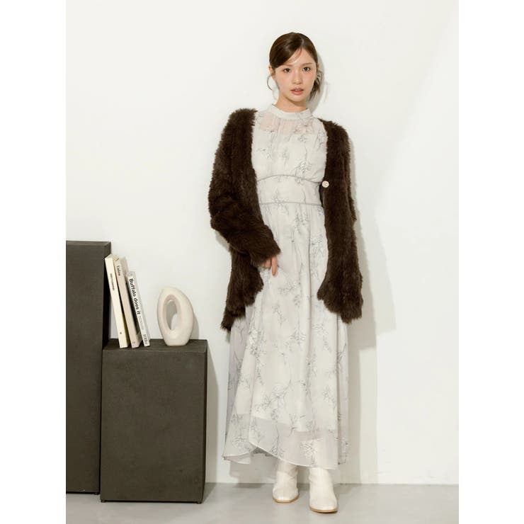 花柄バックレースアップロングスリーブワンピース | MERCURYDUO | 詳細画像4 