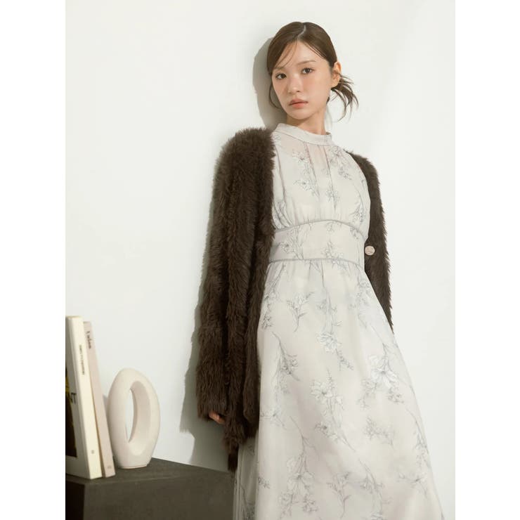 花柄バックレースアップロングスリーブワンピース | MERCURYDUO | 詳細画像6 