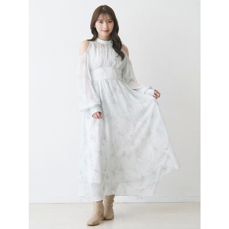 花柄バックレースアップロングスリーブワンピース | MERCURYDUO | 詳細画像7 