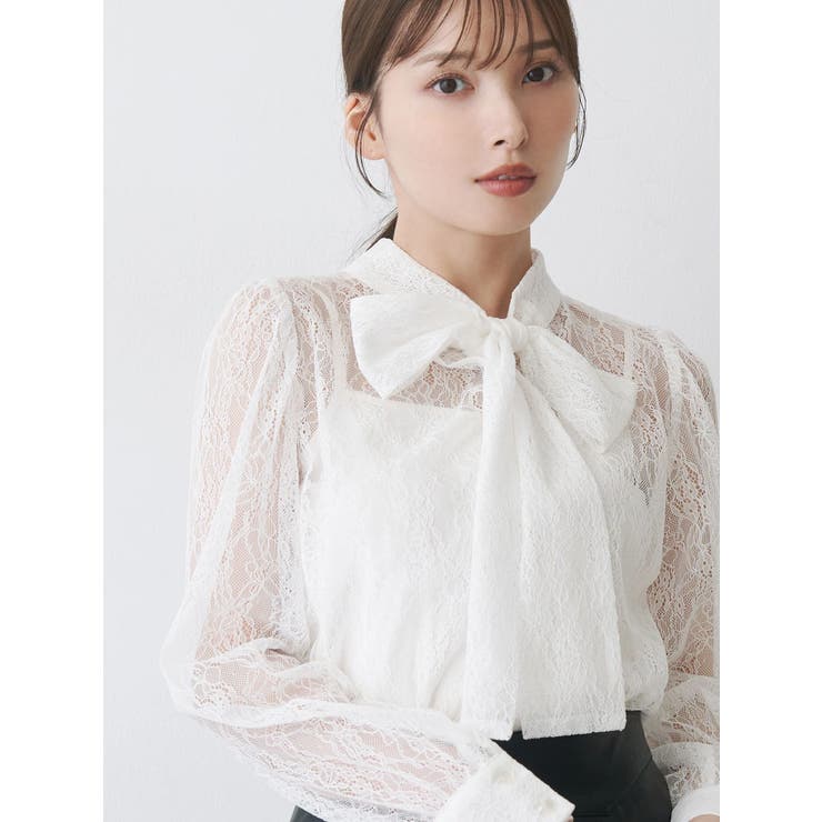 オフホワイト | 2WAYバックリボンレースブラウス | MERCURYDUO