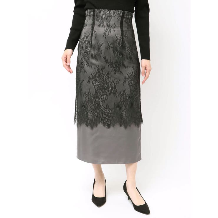 チャコールグレー | レースレイヤードナロースカート | MERCURYDUO