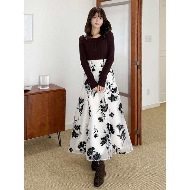 フロッキープリントフレアスカート | MERCURYDUO | 詳細画像30 