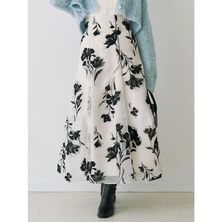 オフホワイト | フロッキープリントフレアスカート | MERCURYDUO