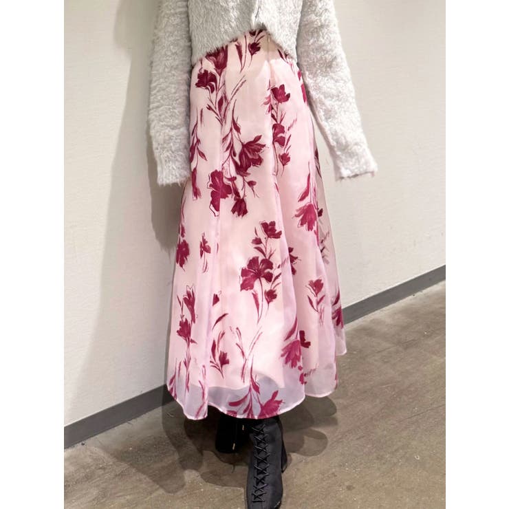 ピンク | フロッキープリントフレアスカート | MERCURYDUO