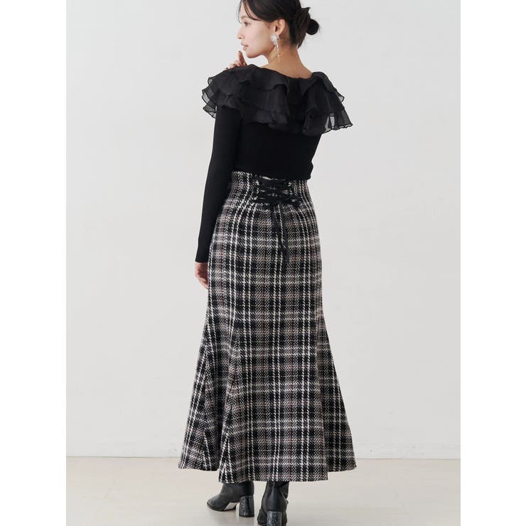 ブラック | オリジナルロービングチェックマーメイドスカート | MERCURYDUO