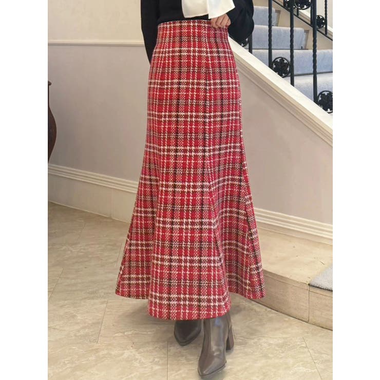 レッド | オリジナルロービングチェックマーメイドスカート | MERCURYDUO