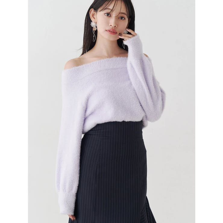 ラベンダー | ミニシャギーオフショルニット | MERCURYDUO