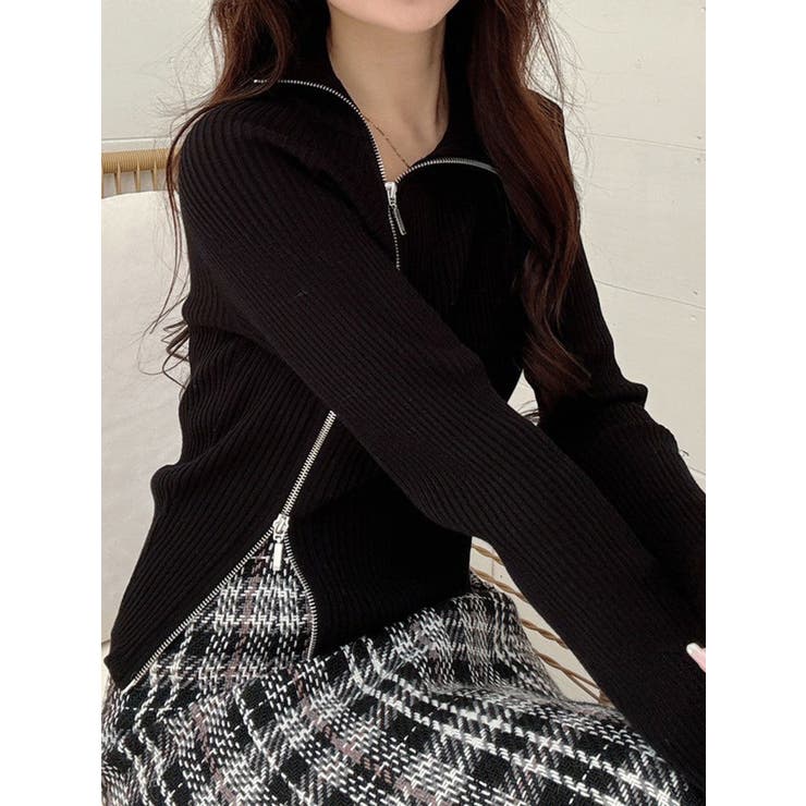 【WEB限定カラーあり】ハイツイストアシメZIPニット | MERCURYDUO | 詳細画像31 