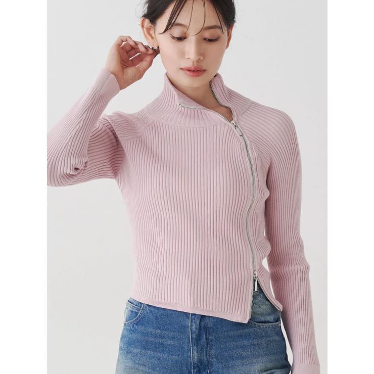ピンク | 【WEB限定カラーあり】ハイツイストアシメZIPニット | MERCURYDUO