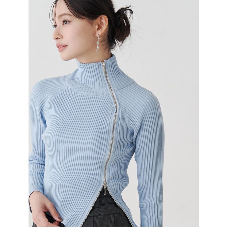 アイスブルー | 【WEB限定カラーあり】ハイツイストアシメZIPニット | MERCURYDUO