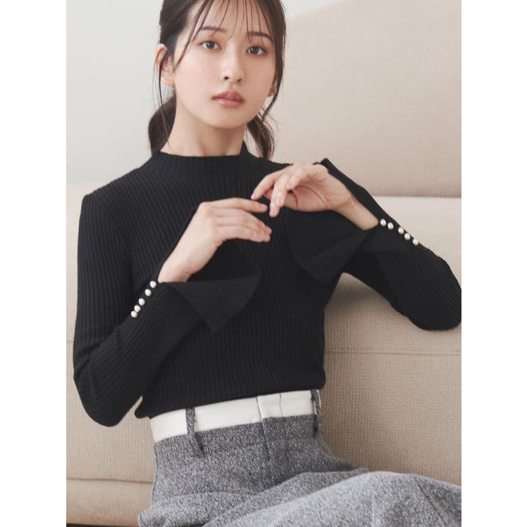 ブラック | フレアスリーブハイネックリブニット | MERCURYDUO
