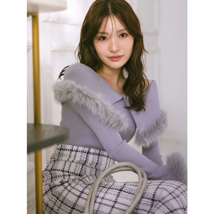 【WEB限定カラーあり】フェイクファートリミングニット | MERCURYDUO | 詳細画像2 