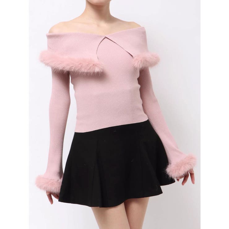 ピンク | 【WEB限定カラーあり】フェイクファートリミングニット | MERCURYDUO