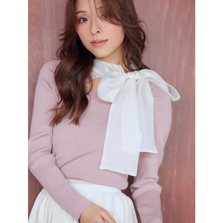 ピンク | 異素材リボンカットアウトニット | MERCURYDUO
