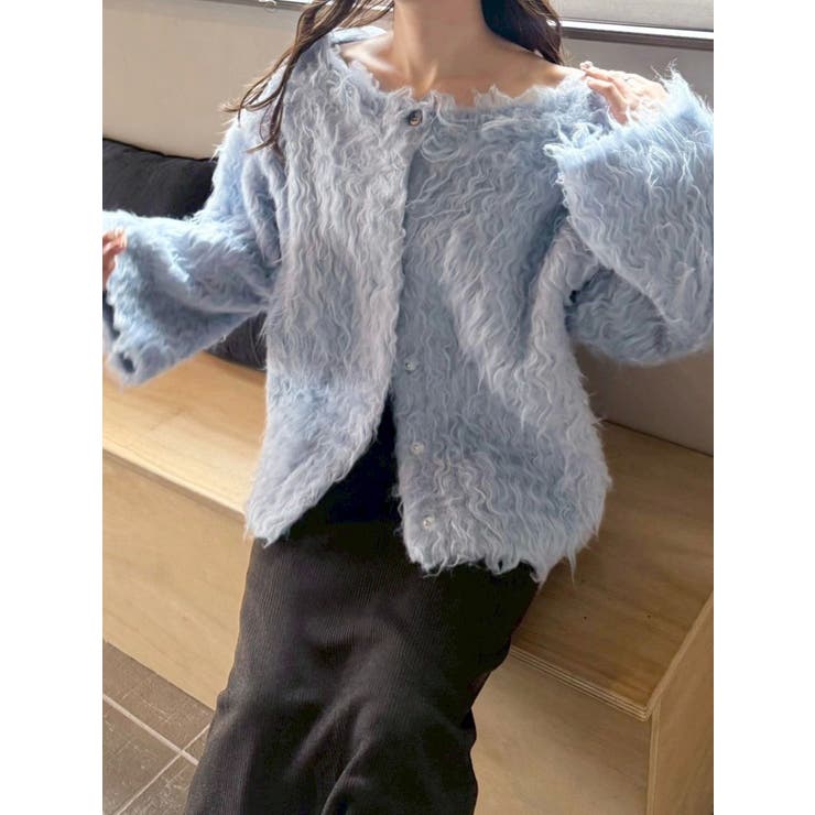 ブルー | 【OUNNOUN】ロングシャギー2WAYオーバーサイズニット | MERCURYDUO