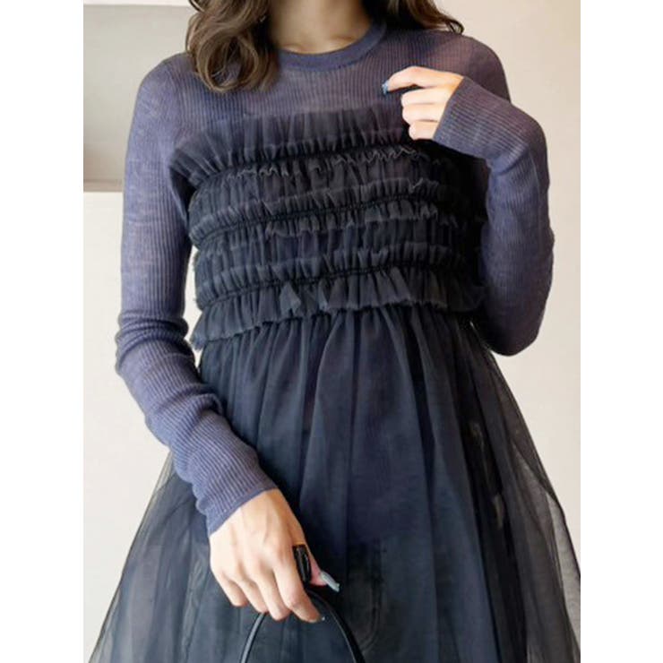 【OUNNOUN】シアーウールリブニットトップス | MERCURYDUO | 詳細画像1 