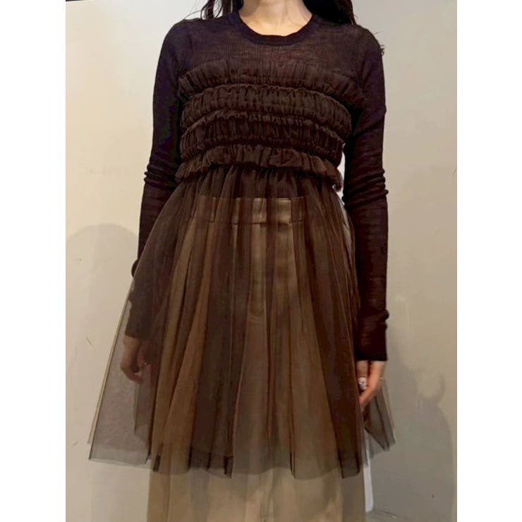 ブラウン | 【OUNNOUN】シアーウールリブニットトップス | MERCURYDUO