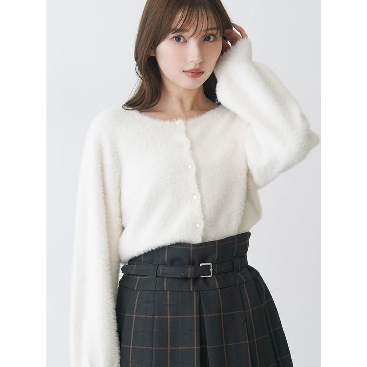 アイボリー | ミニシャギークルーネックカーディガン | MERCURYDUO