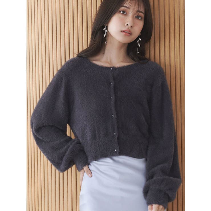 グレー | ミニシャギークルーネックカーディガン | MERCURYDUO