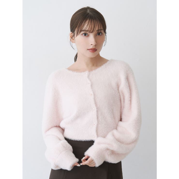 ベビーピンク | ミニシャギークルーネックカーディガン | MERCURYDUO