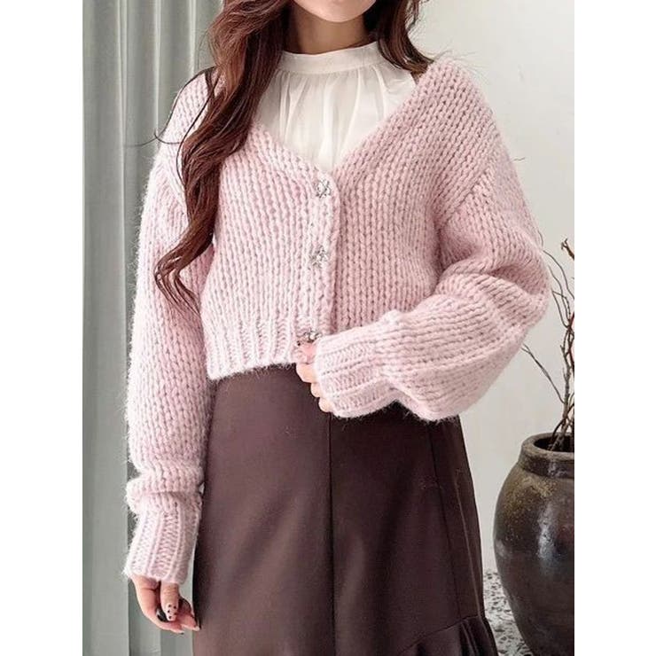 ピンク | ローゲージデザインボタンカーディガン | MERCURYDUO