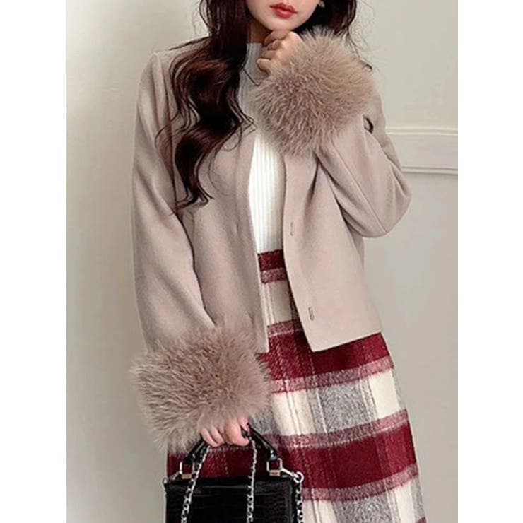 フェイクファー付きノーカラーショートコート | MERCURYDUO | 詳細画像2 