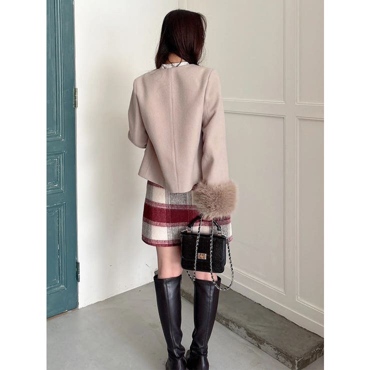 フェイクファー付きノーカラーショートコート | MERCURYDUO | 詳細画像5 