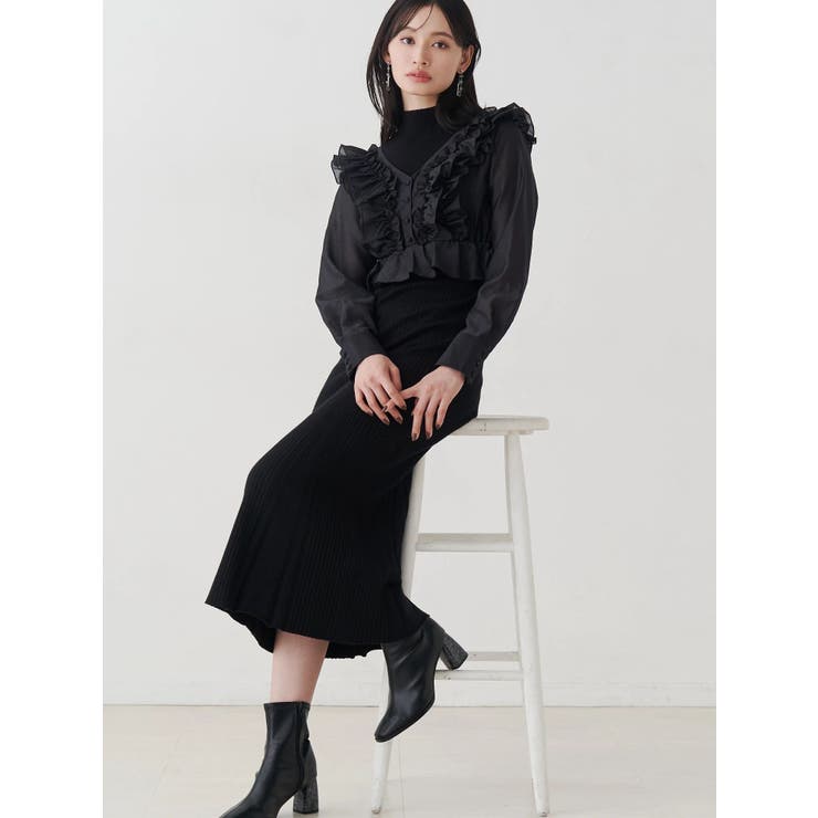 異素材ドッキングラッフルニットワンピース | MERCURYDUO | 詳細画像1 