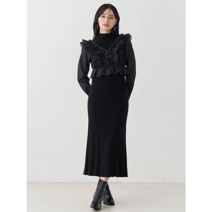 異素材ドッキングラッフルニットワンピース | MERCURYDUO | 詳細画像2 