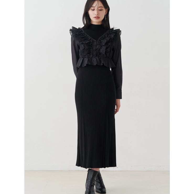 異素材ドッキングラッフルニットワンピース | MERCURYDUO | 詳細画像3 