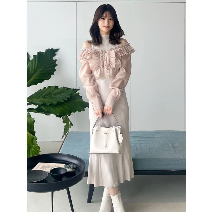 異素材ドッキングラッフルニットワンピース | MERCURYDUO | 詳細画像9 