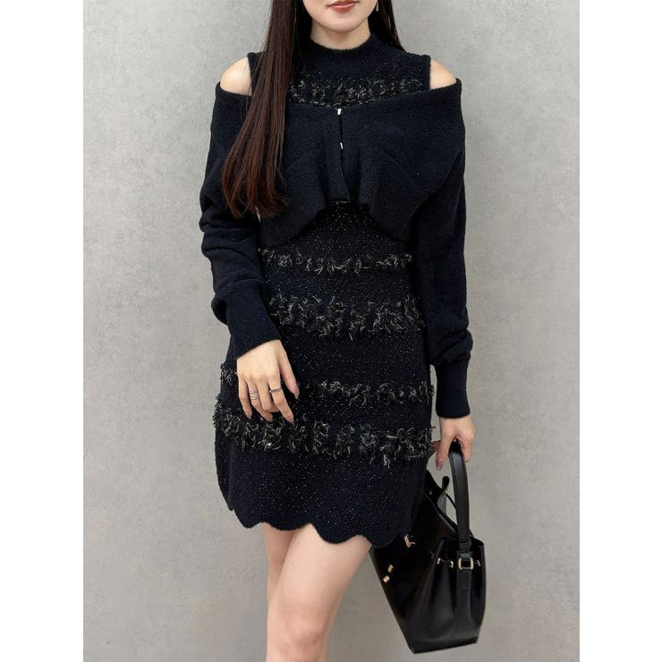 ブラック | ツイードニットミニワンピースカーデアンサンブル | MERCURYDUO