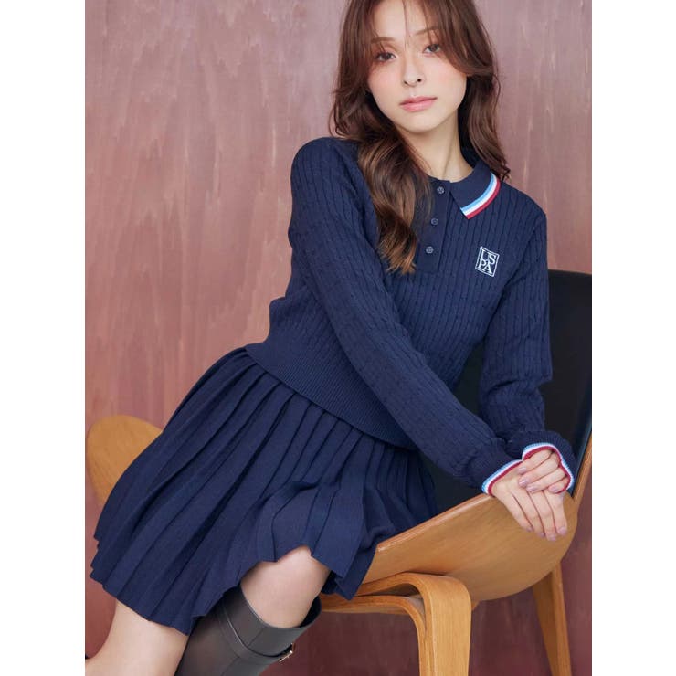 ネイビー | U.S. POLO ASSN.別注 配色ラインニットセットアップ | MERCURYDUO